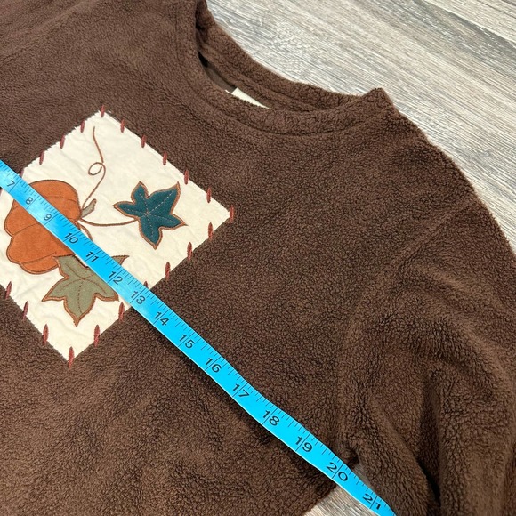 VTG 90s Crewneck Granny Fleece Quilted Patched Fall Harvest Brown Sweater Size S - Picture 6 of 8
